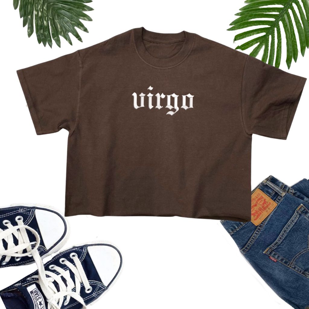 Brown crop top embroidered with Virgo - DSY Lifestyle