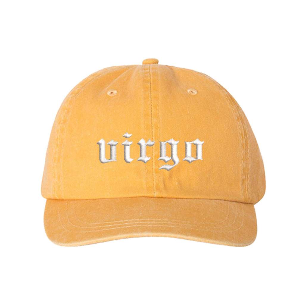 Yellow Mango washed baseball hat embroidered with Virgo Zodiac Sign - DSY Lifestyle
