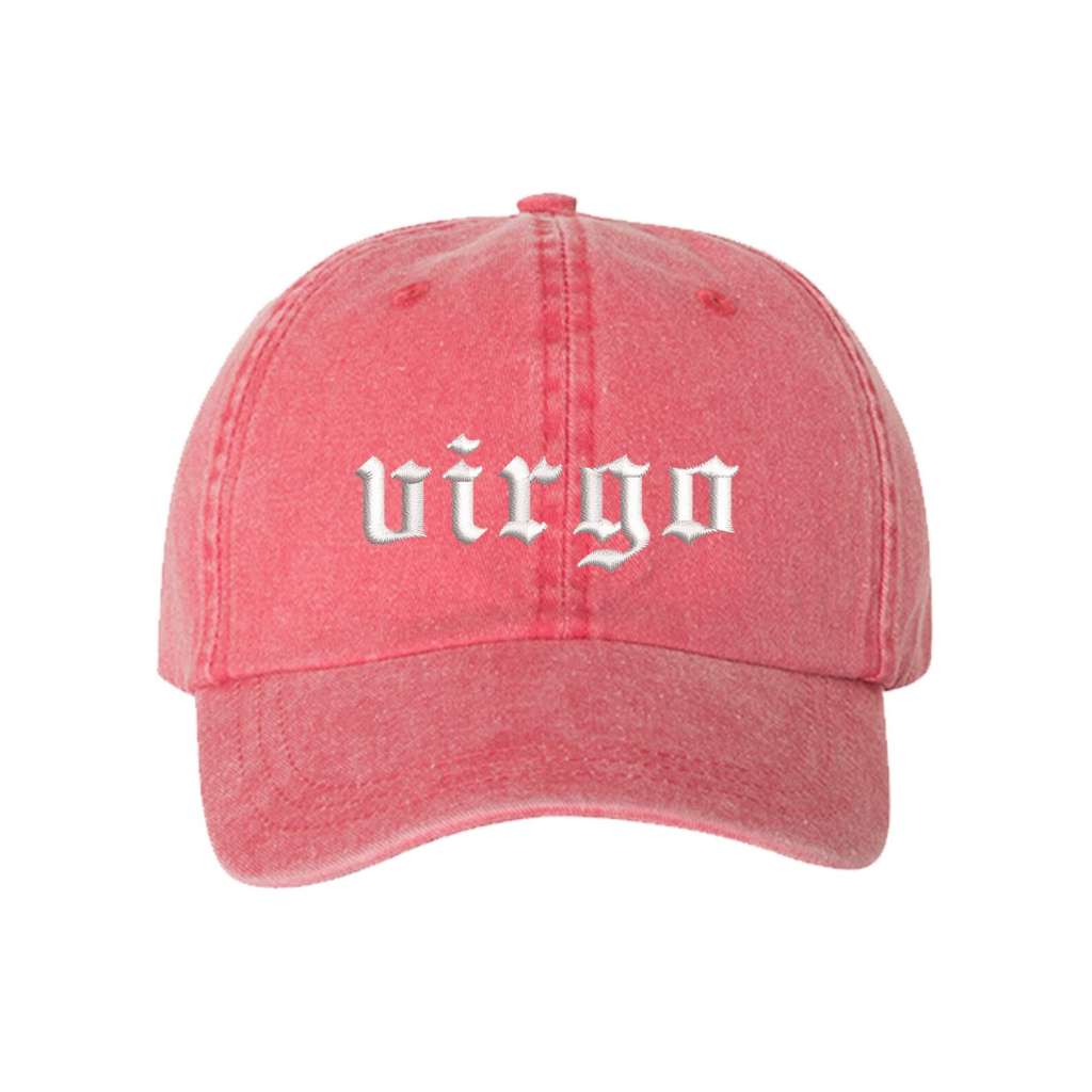 Red washed baseball hat embroidered with Virgo Zodiac Sign - DSY Lifestyle