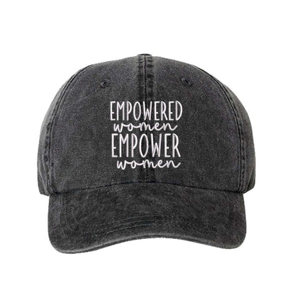 Washed black baseball hat embroidered with the phrase empowered women empower women- DSY Lifestyle