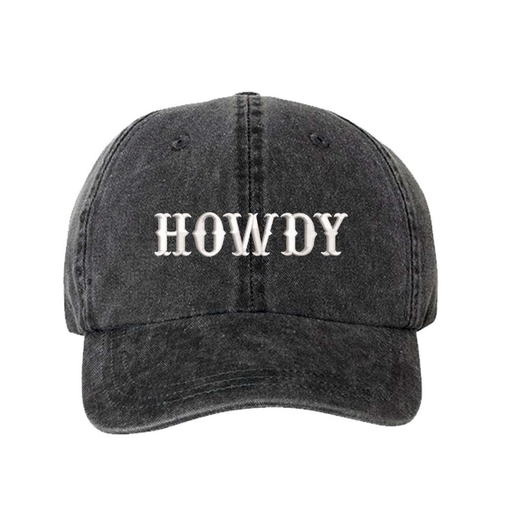 Washed black baseball hat with the word howdy embroidered on it-DSY Lifestyle