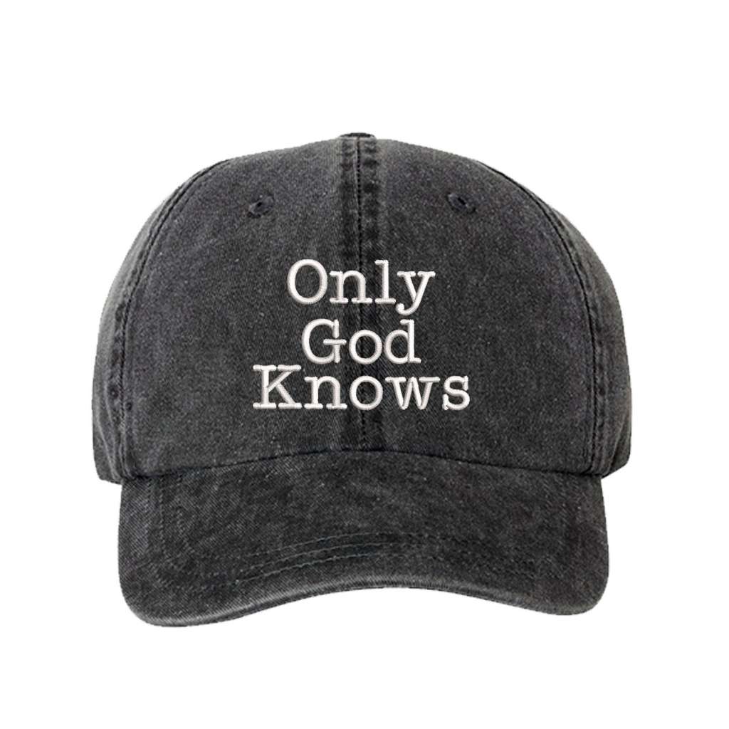 Washed black baseball hat embroidered with only god knows - DSY Lifestyle