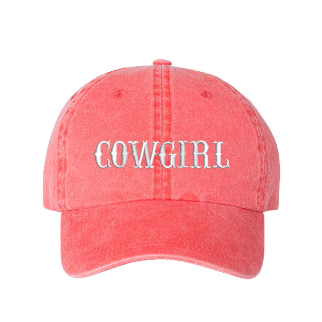Washed coral baseball hat embroidered with the word cowgirl-DSY Lifetsyle