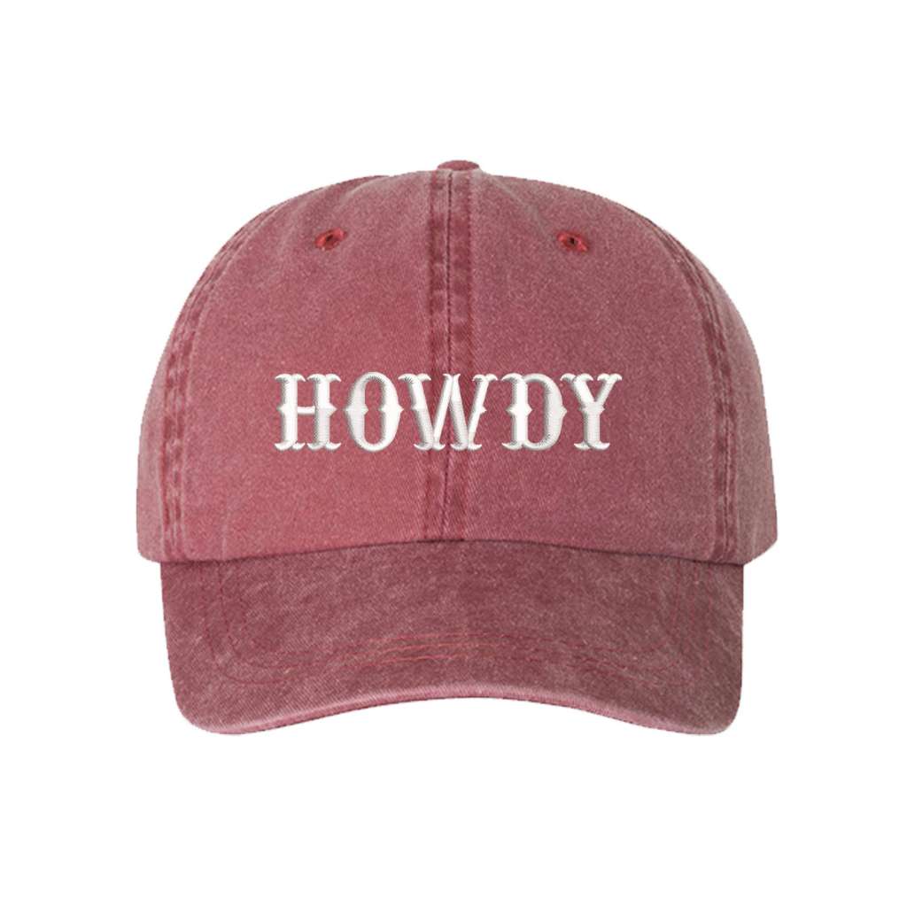 Washed dark mauve baseball hat with the word howdy embroidered on it-DSY Lifestyle
