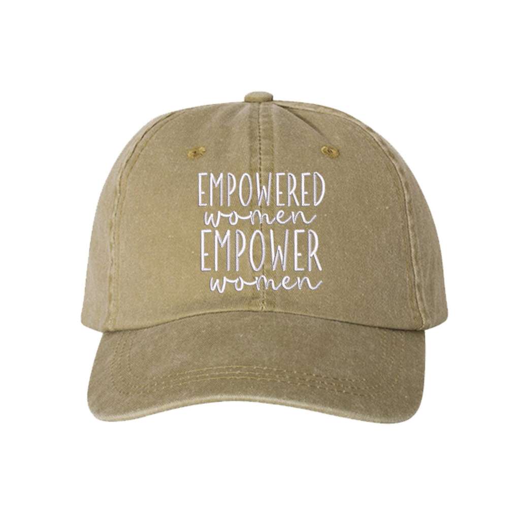 Washed khaki baseball hat embroidered with the phrase empowered women empower women- DSY Lifestyle