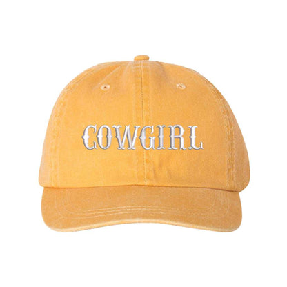 Washed yellow baseball hat embroidered with the word cowgirl-DSY Lifetsyle