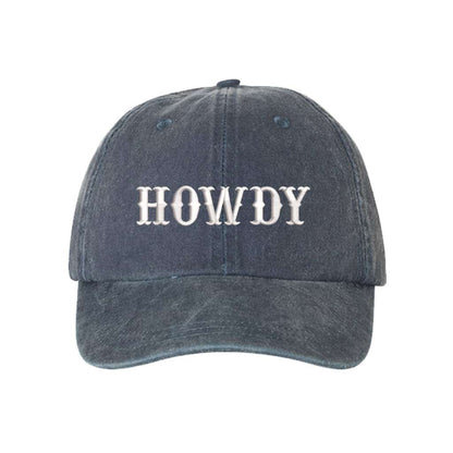Washed navy blue baseball hat with the word howdy embroidered on it-DSY Lifestyle
