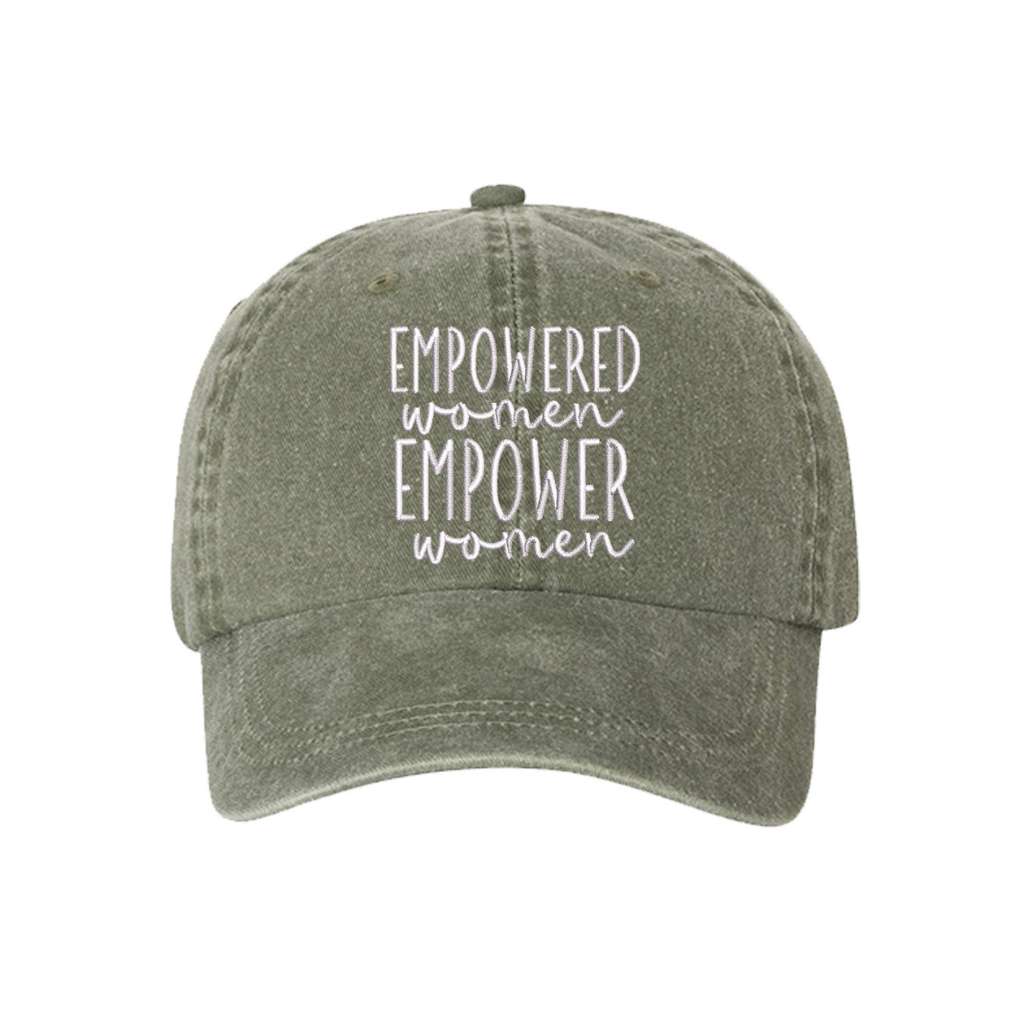 Washed olive baseball hat embroidered with the phrase empowered women empower women- DSY Lifestyle