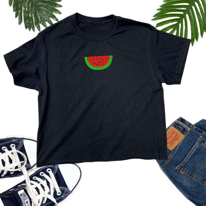Black crop top embroidered with a watermelon - DSY Lifestyle