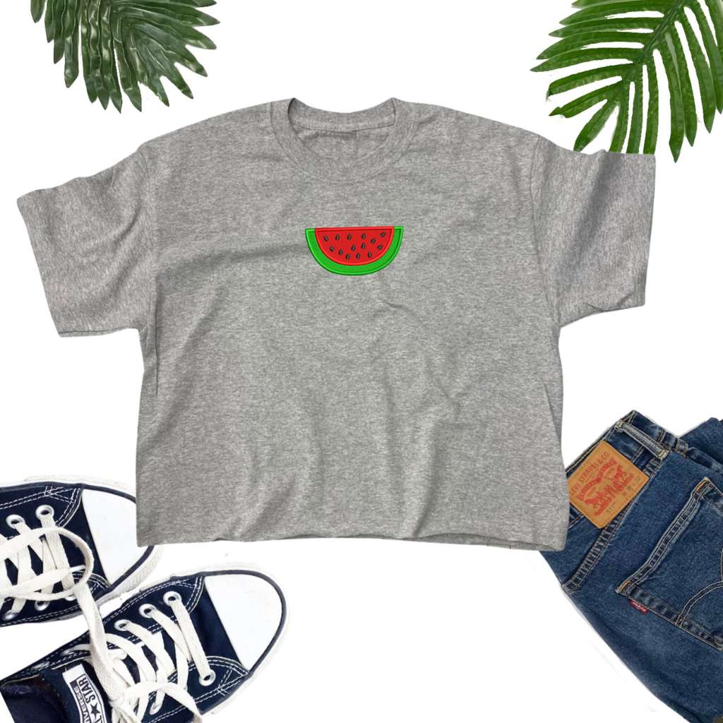 Heather Gray crop top embroidered with a watermelon - DSY Lifestyle