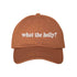Texas Orange What The Helly? Embroidered Baseball Hat with bold white stitching on a relaxed-fit cap, perfect for expressive everyday wear – DSY Lifestyle