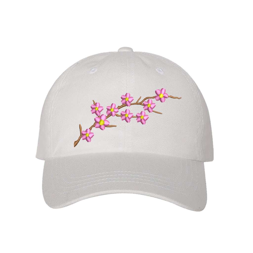 White baseball hat embroidered with a cherry blossom- DSY Lifestyle