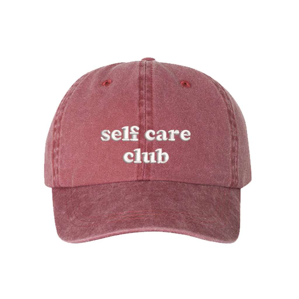 wine washed baseball hat with self care embroidered - DSY Lifestyle