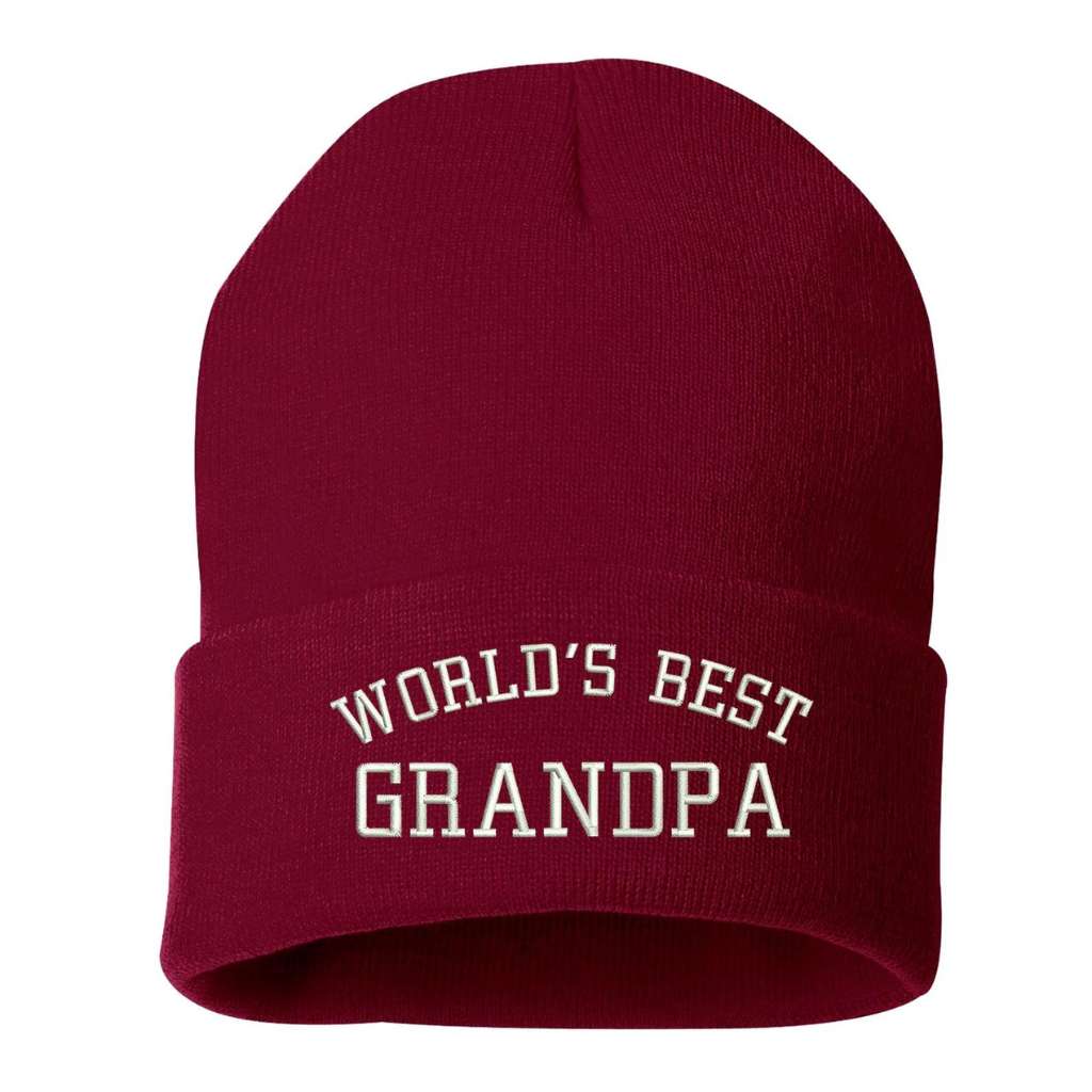 Burgundy cuffed beanie embroidered with World&