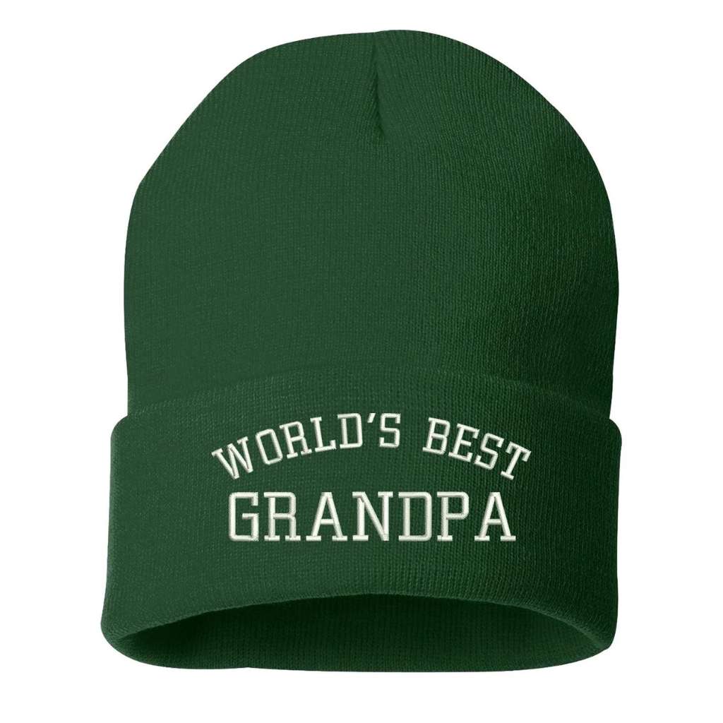 Forest Green cuffed beanie embroidered with World&