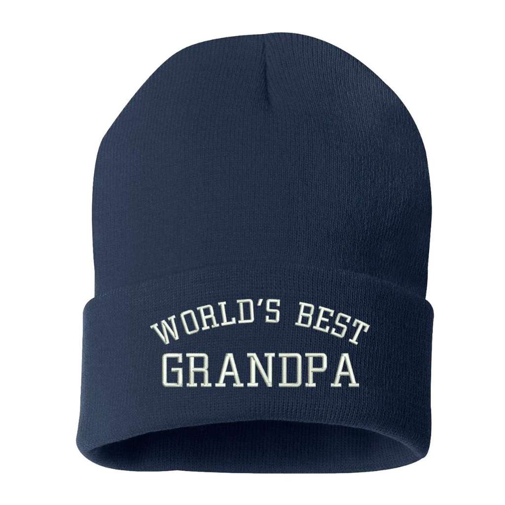 Navy cuffed beanie embroidered with World&
