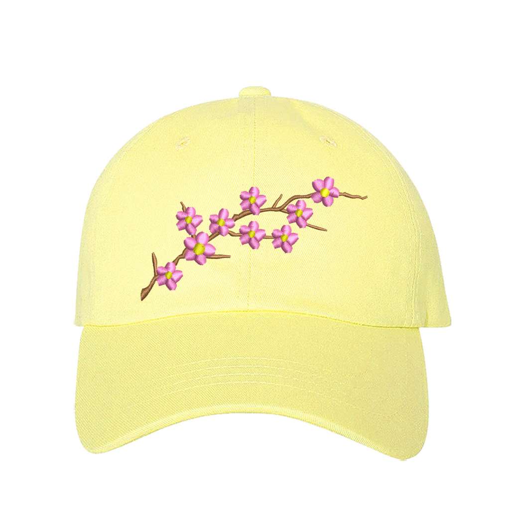 Yellow baseball hat embroidered with a cherry blossom- DSY Lifestyle