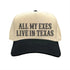 Natural Black Two-tone embroidered baseball hat reading “All My Exes Live in Texas,” styled on a country-inspired outfit with boots and denim for a playful retro look - DSY Lifestyle