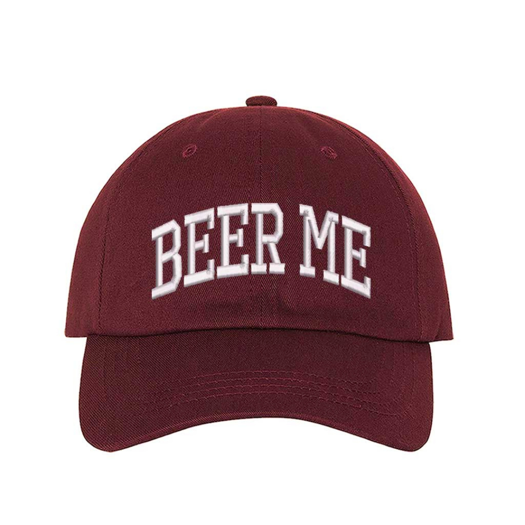 Burgundy Beer Me Embroidered Baseball Hat with bold stitching, breathable cotton fabric, and adjustable strap for a perfect fit – DSY Lifestyle