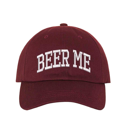 Burgundy Beer Me Embroidered Baseball Hat with bold stitching, breathable cotton fabric, and adjustable strap for a perfect fit – DSY Lifestyle