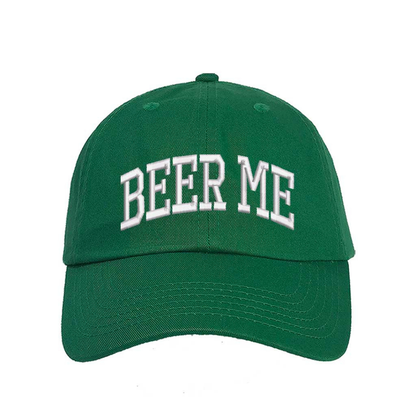 Kelly Green Beer Me Embroidered Baseball Hat with bold stitching, breathable cotton fabric, and adjustable strap for a perfect fit – DSY Lifestyle