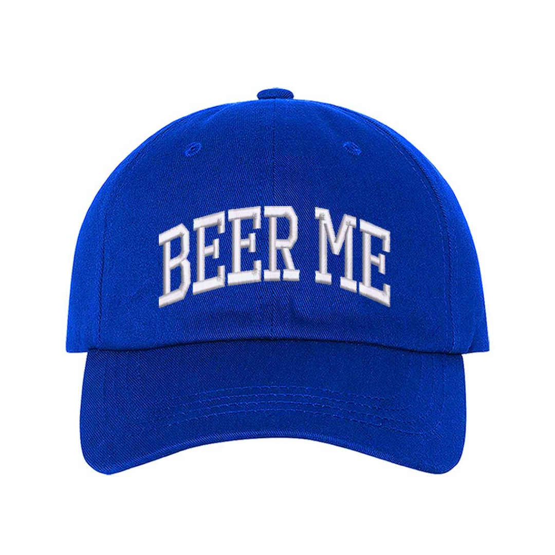 Royal Blue Beer Me Embroidered Baseball Hat with bold stitching, breathable cotton fabric, and adjustable strap for a perfect fit – DSY Lifestyle