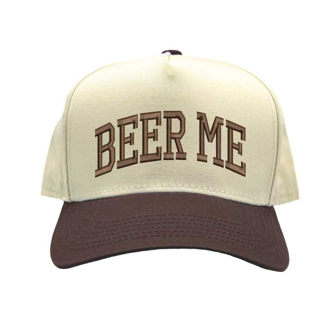Natural Brown Beer Me Two Tone 5 Panel Embroidered Baseball Hat with fun stitched design and adjustable snapback closure perfect for beer lovers and tailgates – DSY Lifestyle