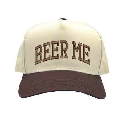 Natural Brown Beer Me Two Tone 5 Panel Embroidered Baseball Hat with fun stitched design and adjustable snapback closure perfect for beer lovers and tailgates – DSY Lifestyle