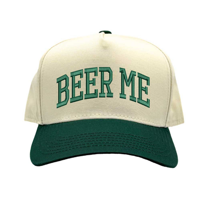 Natural Forest Green Beer Me Two Tone 5 Panel Embroidered Baseball Hat with fun stitched design and adjustable snapback closure perfect for beer lovers and tailgates – DSY Lifestyle