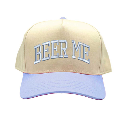 Natural Sky Blue Beer Me Two Tone 5 Panel Embroidered Baseball Hat with fun stitched design and adjustable snapback closure perfect for beer lovers and tailgates – DSY Lifestyle