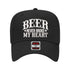Close-up of Solid Black “Beer Never Broke My Heart” embroidery on two-tone 5 panel baseball cap – DSY Lifestyle