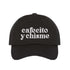 Black Cafecito y Chisme embroidered baseball hat with adjustable closure, funny Spanish saying hat for coffee and gossip lovers – DSY Lifestyle.