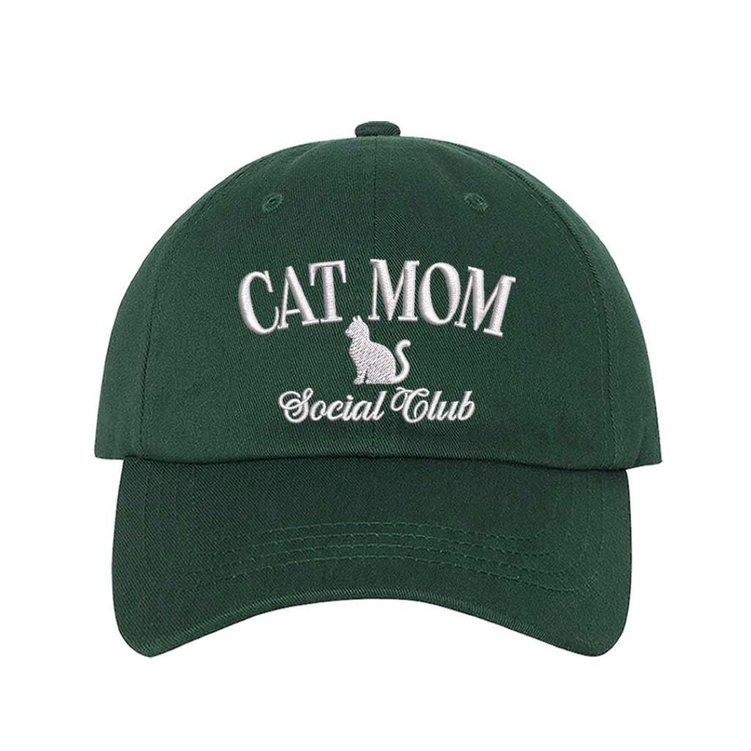 Forest Green Cat Mom Social Club embroidered baseball hat with adjustable hook &amp; loop closure, cute classic cap for cat lovers and pet moms – DSY Lifestyle.
