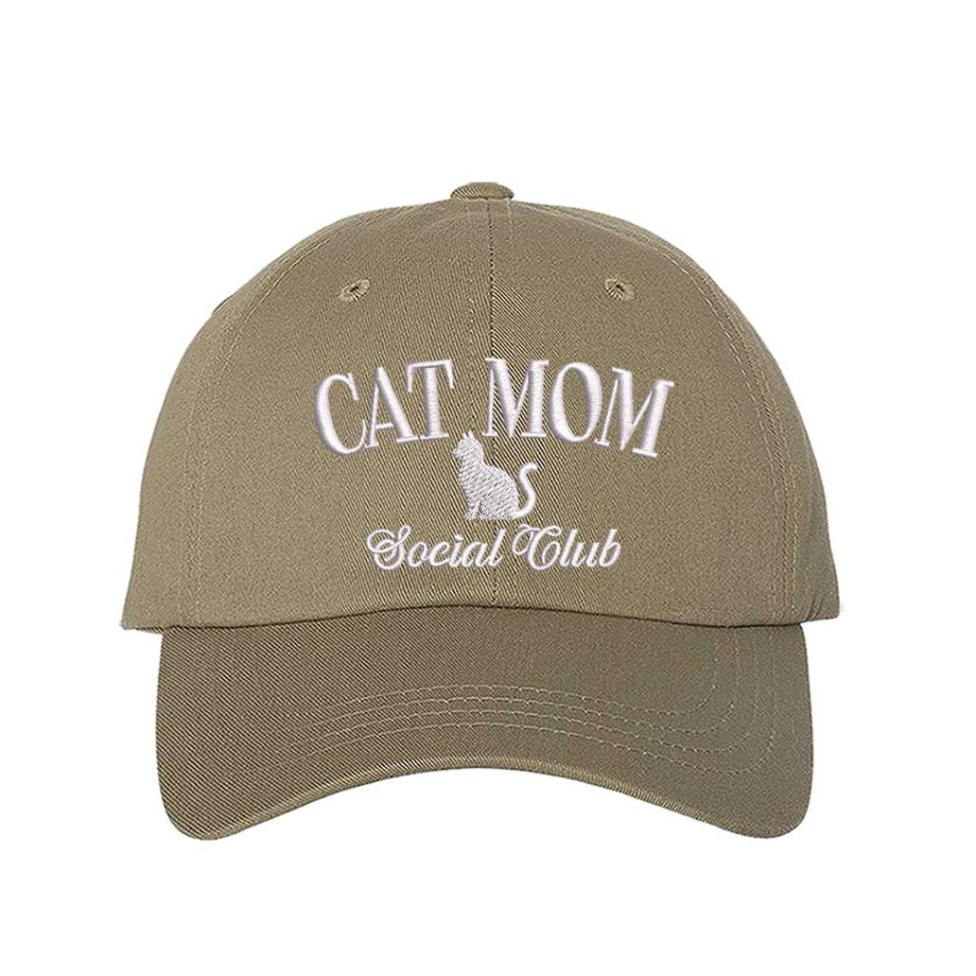 Khaki Cat Mom Social Club embroidered baseball hat with adjustable hook &amp; loop closure, cute classic cap for cat lovers and pet moms – DSY Lifestyle.