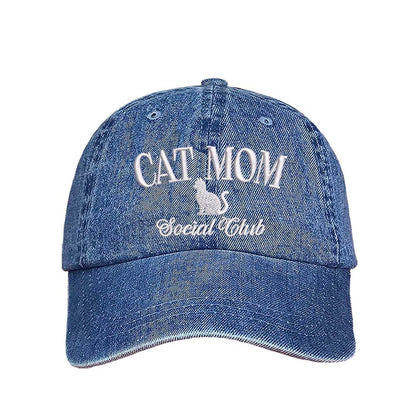 Light Denim Cat Mom Social Club embroidered baseball hat with adjustable hook &amp; loop closure, cute classic cap for cat lovers and pet moms – DSY Lifestyle.