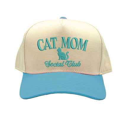 Natural Aqua Cat Mom Social Club Two-Tone Embroidered Baseball Hat front view - DSY Lifestyle