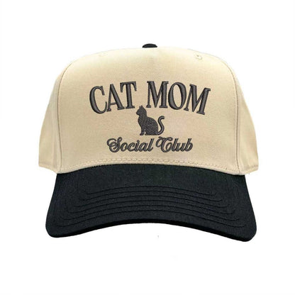 Natural Black Cat Mom Social Club Two-Tone Embroidered Baseball Hat front view - DSY Lifestyle