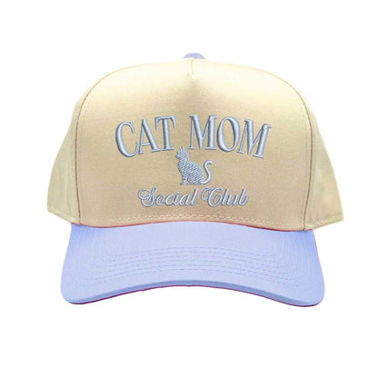 Natural Light Blue Cat Mom Social Club Two-Tone Embroidered Baseball Hat front view - DSY Lifestyle