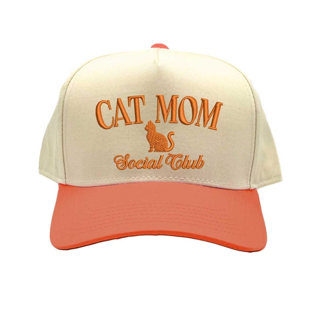 Natural Texas Orange Cat Mom Social Club Two-Tone Embroidered Baseball Hat front view - DSY Lifestyle