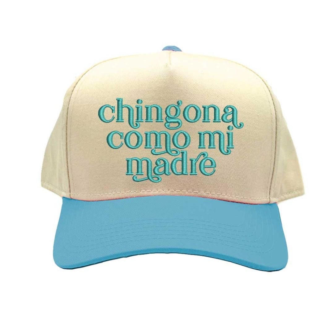 Natural Aqua Chingona Como Mi Madre Two-Tone Embroidered Baseball Hat front view - DSY Lifestyle