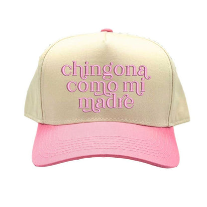 Natural Light Pink Chingona Como Mi Madre Two-Tone Embroidered Baseball Hat front view - DSY Lifestyle