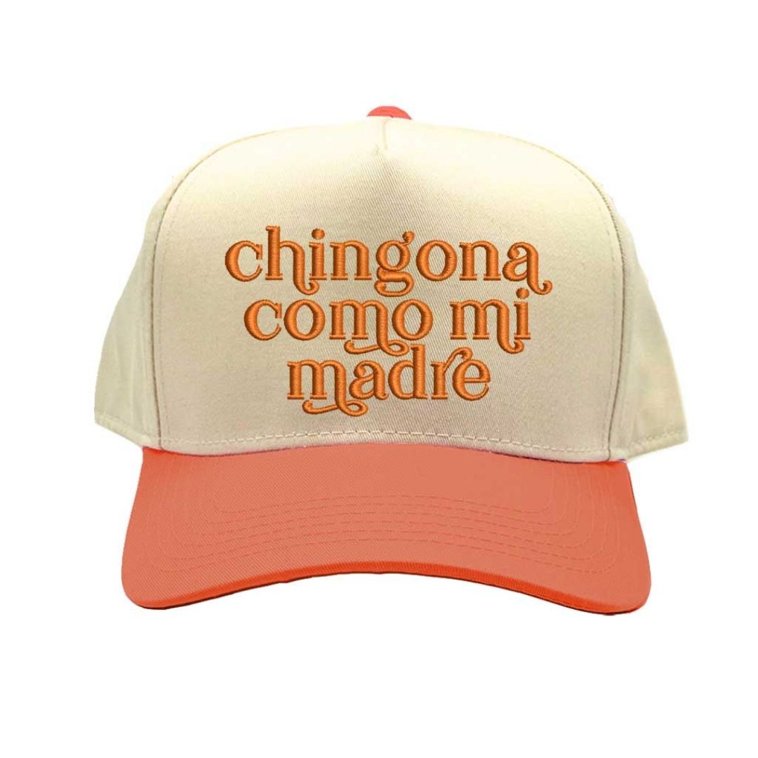 Natural Texas Orange Chingona Como Mi Madre Two-Tone Embroidered Baseball Hat front view - DSY Lifestyle