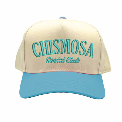 Natural Aqua Chismosa Social Club embroidered 5 panel baseball hat with premium stitching and adjustable strap – DSY Lifestyle