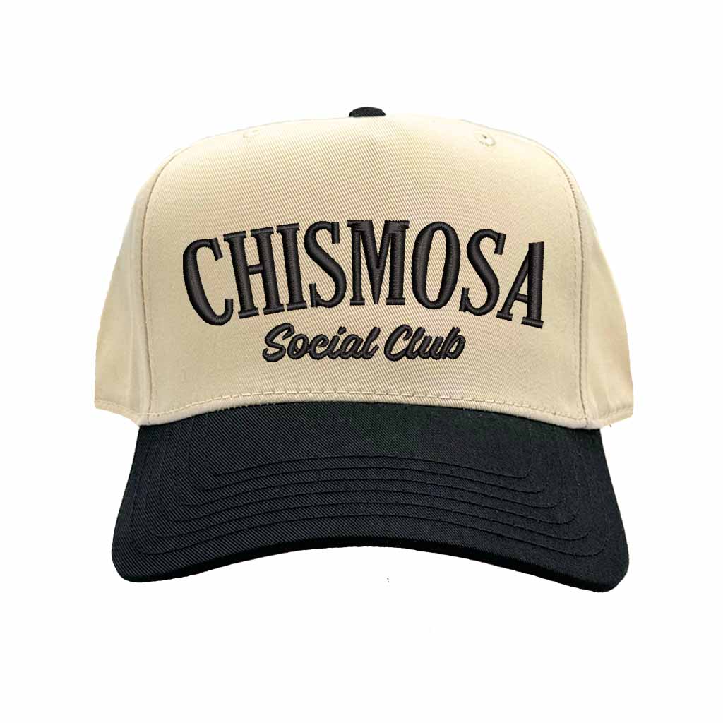 Natural Black Chismosa Social Club embroidered 5 panel baseball hat with premium stitching and adjustable strap – DSY Lifestyle