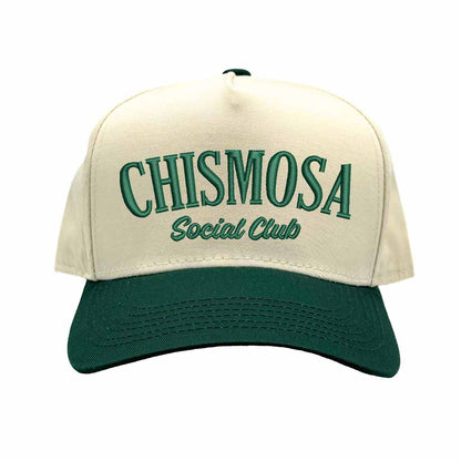 Natural Forest Green Chismosa Social Club embroidered 5 panel baseball hat with premium stitching and adjustable strap – DSY Lifestyle