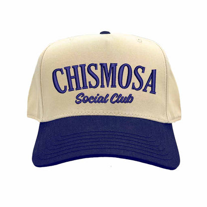 Natural Navy Blue Chismosa Social Club embroidered 5 panel baseball hat with premium stitching and adjustable strap – DSY Lifestyle