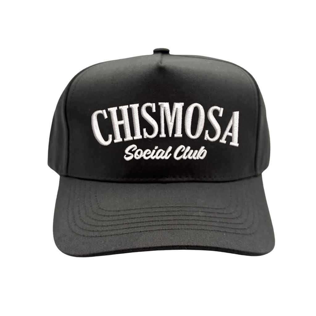 Black Chismosa Social Club embroidered 5 panel baseball hat with premium stitching and adjustable strap – DSY Lifestyle