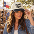 Model wearing the Choosin’ Texas embroidered two-tone trucker hat