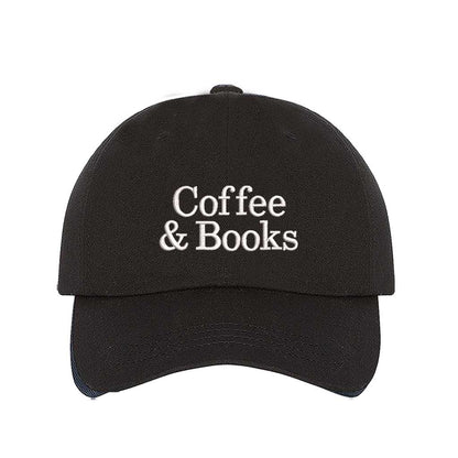 Black Coffee &amp; Books embroidered baseball hat in a premium cotton twill featuring minimalist serif typography by DSY Lifestyle.
