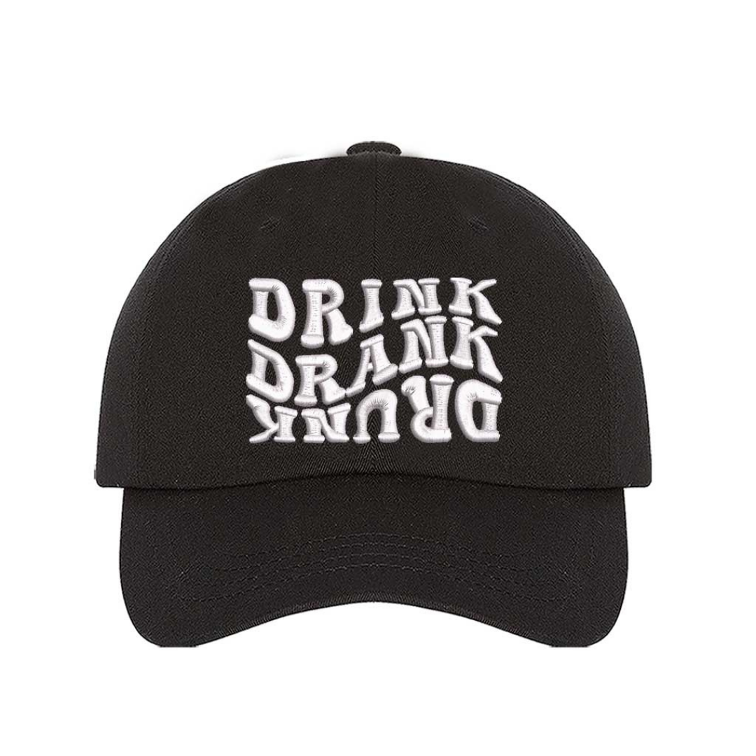 Black Drink Drank Drunk Embroidered Baseball Hat featuring bold stitched lettering, breathable cotton fabric, and adjustable hook &amp; loop closure – DSY Lifestyle